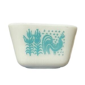 Pyrex Butterprint 502 Refrigerator Dish Turquoise Blue White Milk Glass Vintage